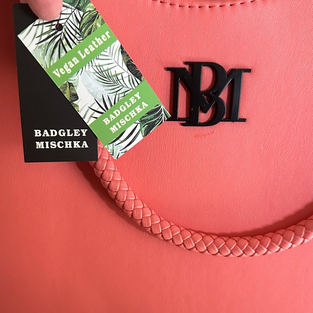 Badgley Mischka Coral Tote with Braided Handles - Picture 2 of 6